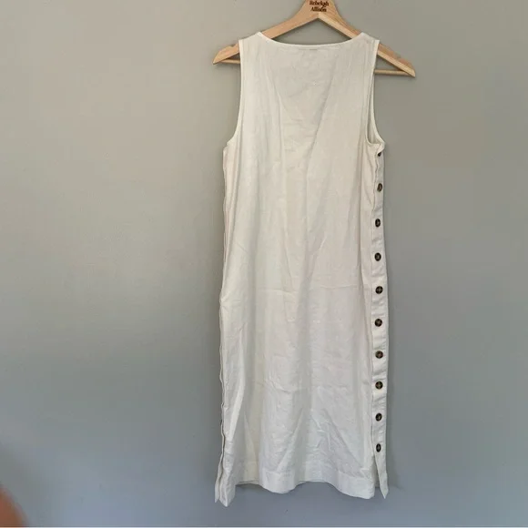 Madewell Linen & Cotton Side Button Midi Dress In Lighthouse White SIZE XS - Picture 10 of 14